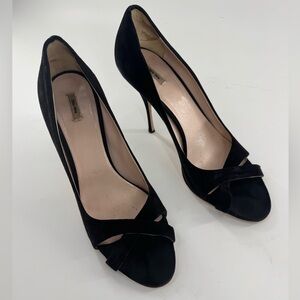 MIU MIU Black Suede Peep-Toe Heels Size 41